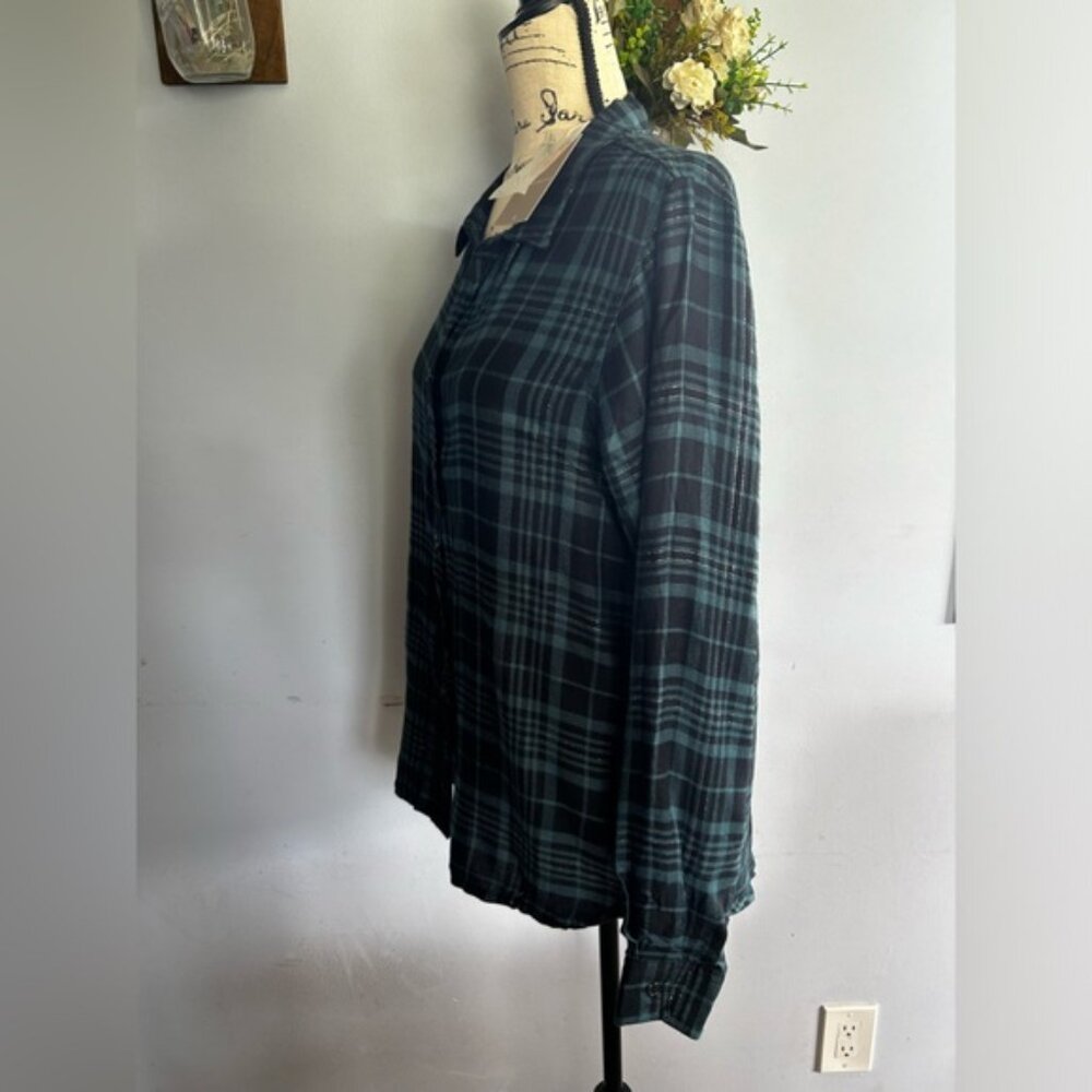 Thread And Supply Button Down Blouse Plaid Metall… - image 5